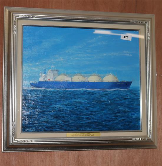 M. Yanagi, oil, Study of a gas freighter SS Grand Elena, 45 x 52cm